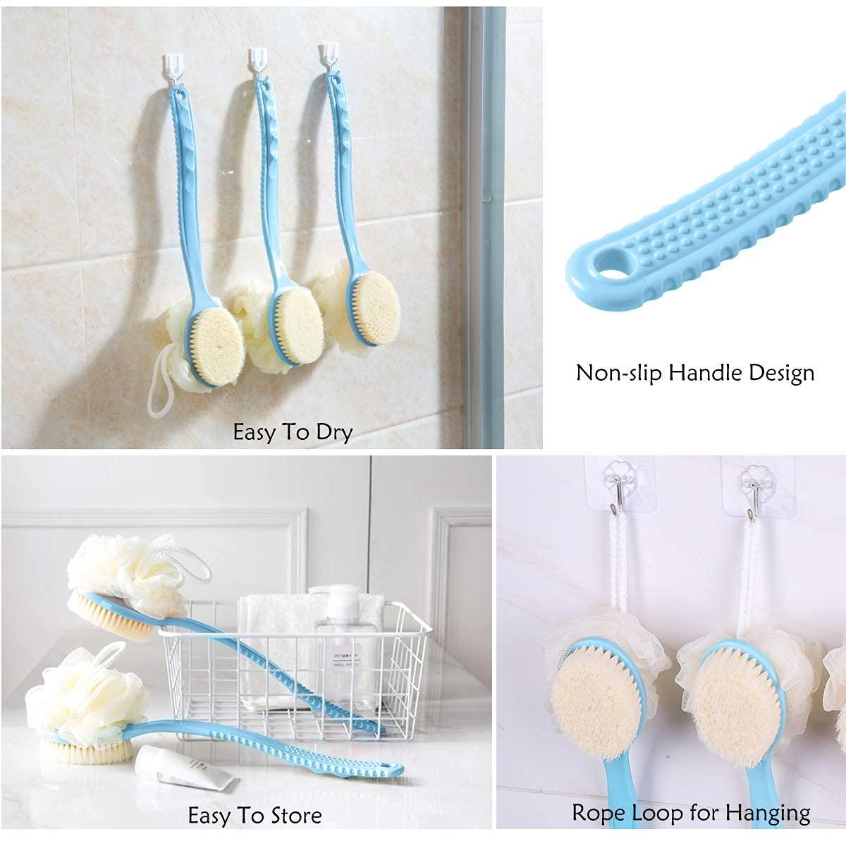 2 IN 1 loofah with handle, Bath Brush, back scrubber, Bath Brush with Soft Comfortable Bristles And Loofah with handle, Double Sided Bath Brush Scrubber for bathing