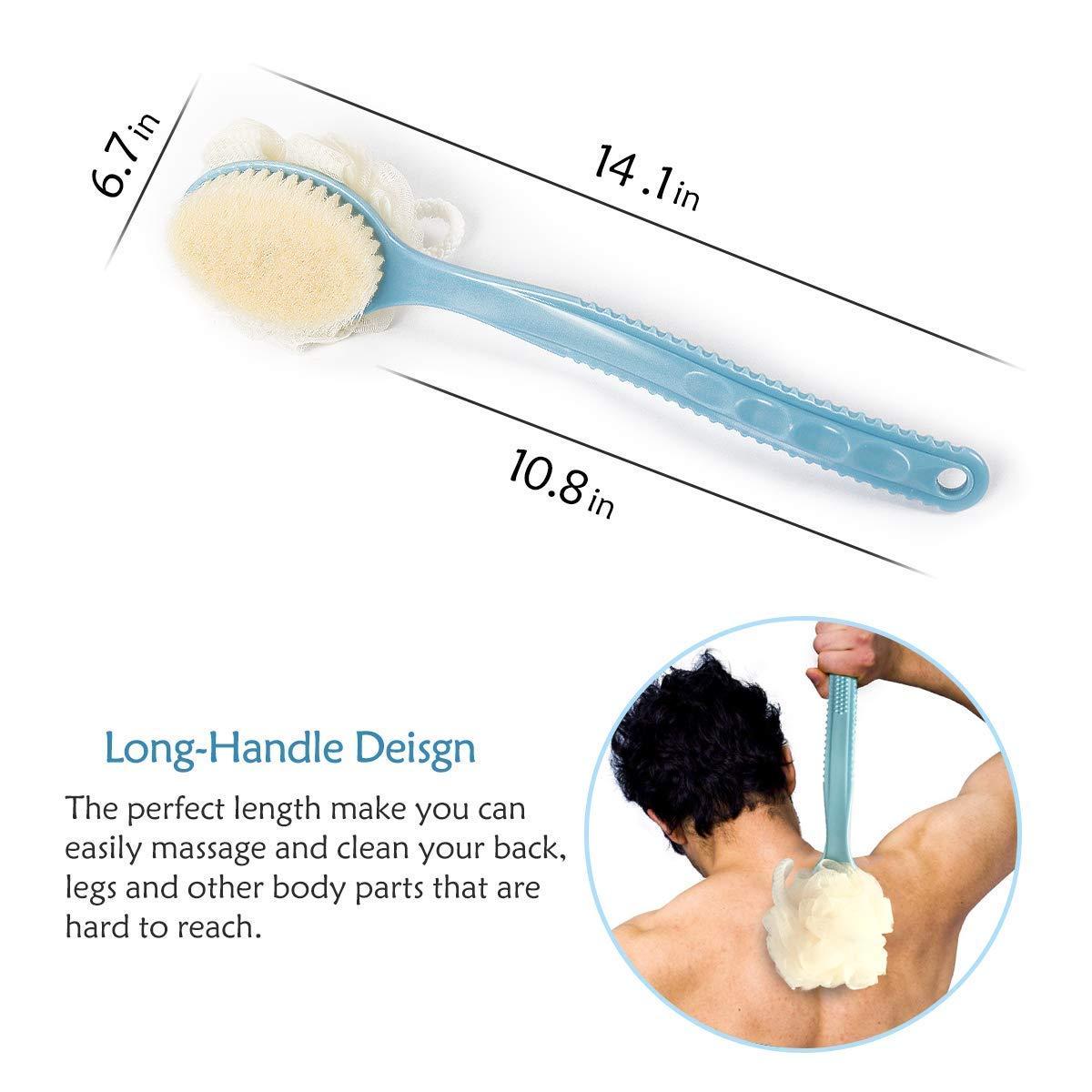 2 IN 1 loofah with handle, Bath Brush, back scrubber, Bath Brush with Soft Comfortable Bristles And Loofah with handle, Double Sided Bath Brush Scrubber for bathing