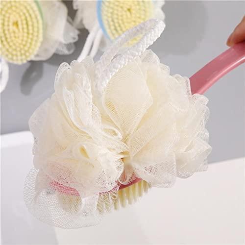 2 IN 1 loofah with handle, Bath Brush, back scrubber, Bath Brush with Soft Comfortable Bristles And Loofah with handle, Double Sided Bath Brush Scrubber for bathing